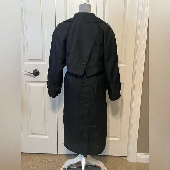 Vintage 70’s 80’s John Weitz Black Lined zip out Rain Trench Coat Sz 8 - Picture 4 of 10